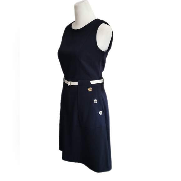 NWT Tommy Hilfiger navy belted sleeveless dress with button accent pockets Sz 2P - Picture 6 of 15